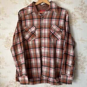 Vintage 80s Big John Lightweight Wool Flannel | Orange Harvest Plaid | Large